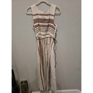 Weekend Max Mara Women's Striped Linen Midi Dress Size 6 Multicolor Brown White